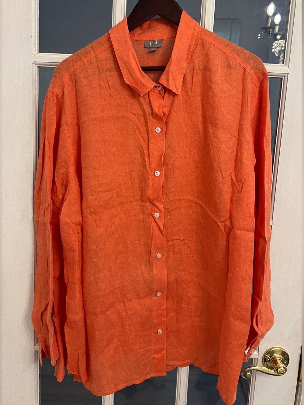 J. JILL Women’s Orange 100% Linen Long Sleeve Button Down Shirt Plus Size 2X